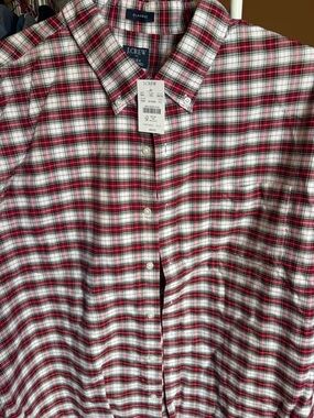 J. Crew Men's Plaid Button-Down Shirt in Red and White XXL - NWT